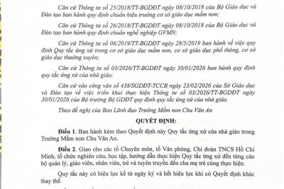 Quy tắc ứng xử của nhà giáo trong trường mầm non Chu Văn An